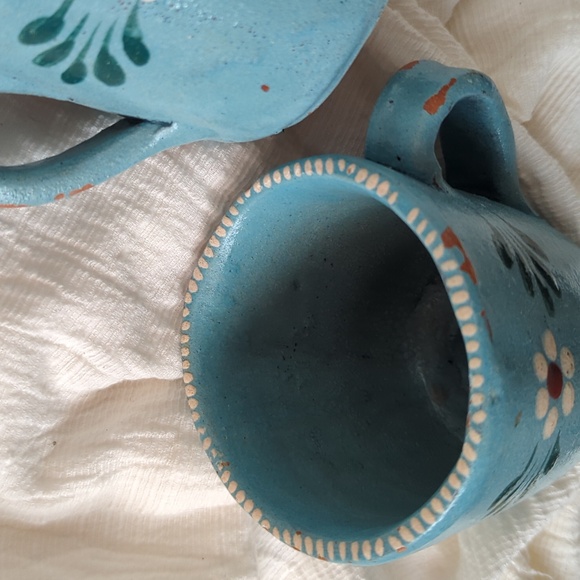Artisan Made Handcrafted Blue Floral Mugs Set Of 2 - Picture 4 of 4